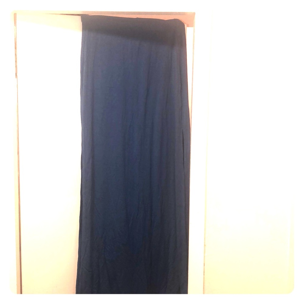 High waist long baby blue skirt